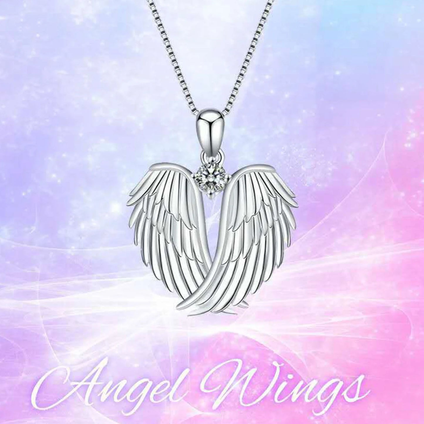 Women Angel Wings Necklace (Silver Guardian Angel Wings Pendant Birthstone Necklace)