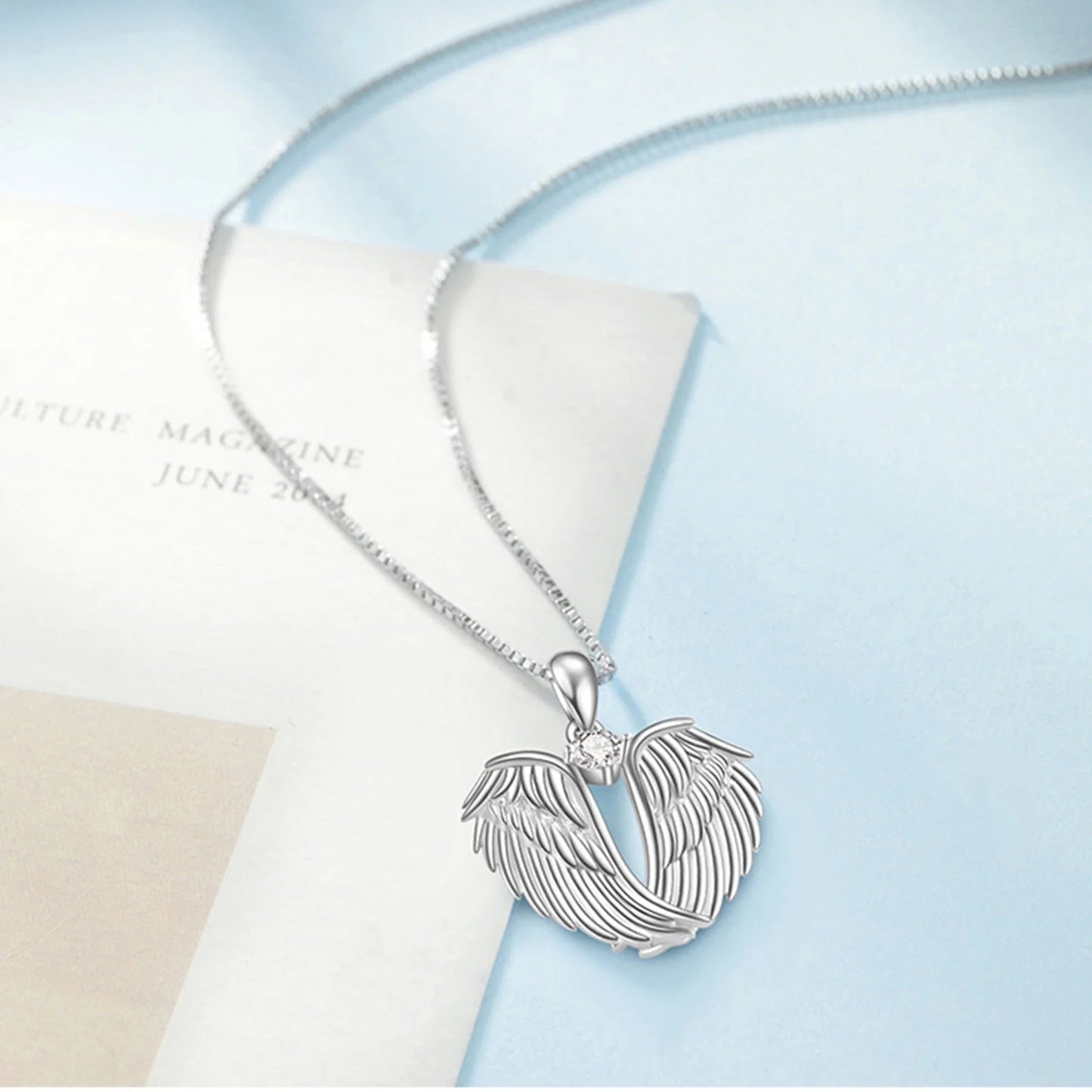 Women Angel Wings Necklace (Silver Guardian Angel Wings Pendant Birthstone Necklace)