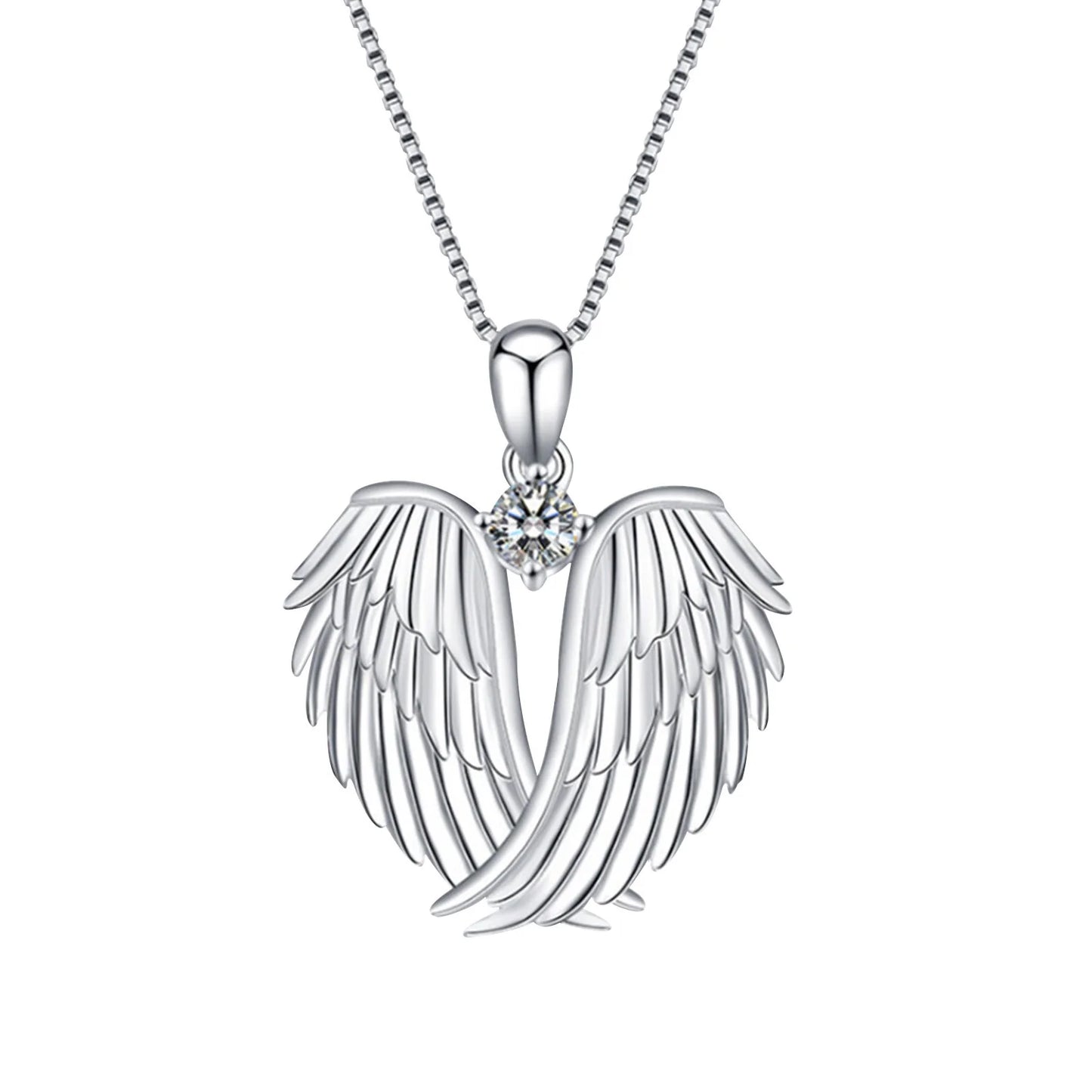 Women Angel Wings Necklace (Silver Guardian Angel Wings Pendant Birthstone Necklace)