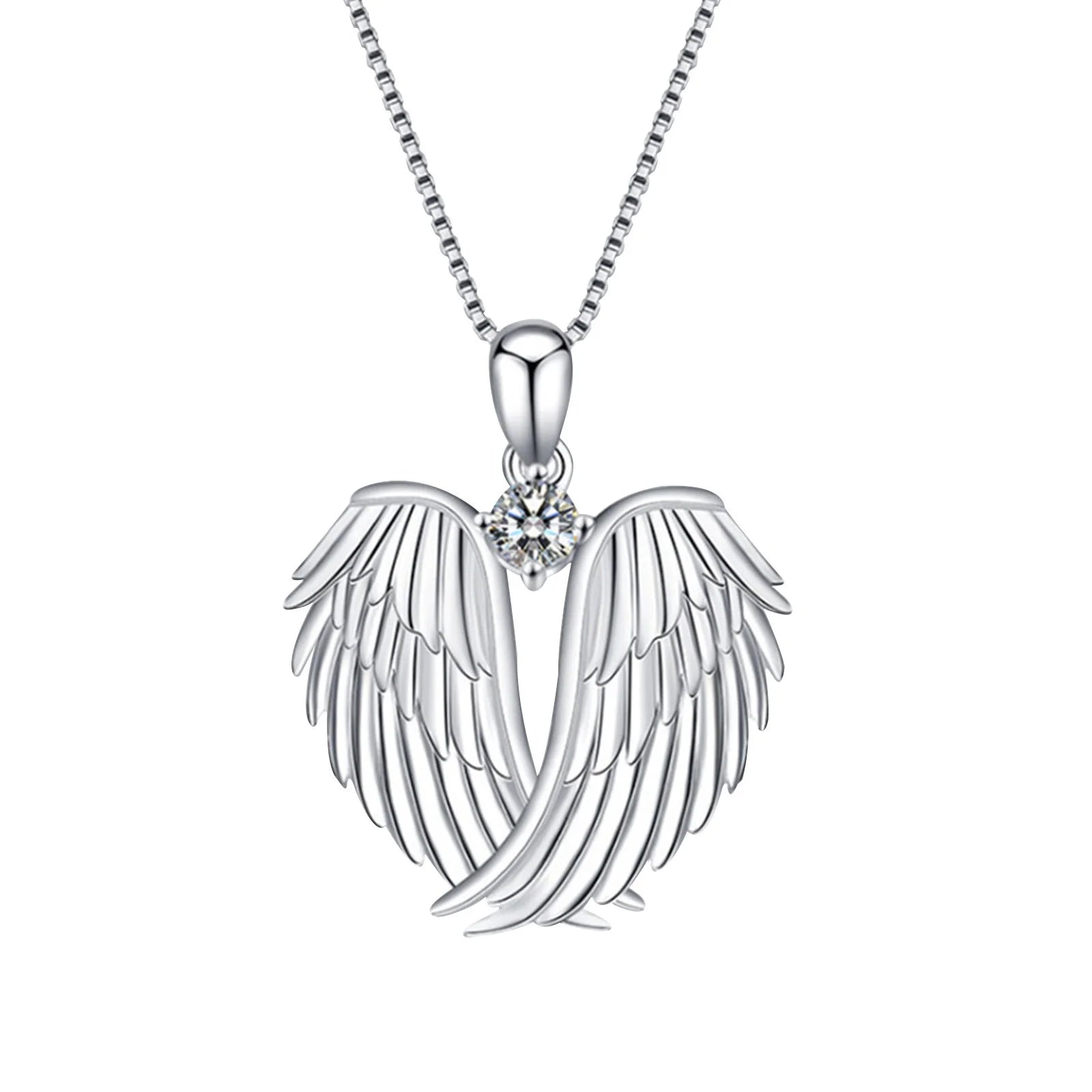 Women Angel Wings Necklace (Silver Guardian Angel Wings Pendant Birthstone Necklace)