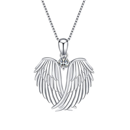 Women Angel Wings Necklace (Silver Guardian Angel Wings Pendant Birthstone Necklace)