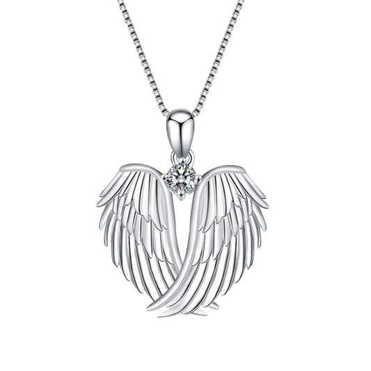 Women Angel Wings Necklace (Silver Guardian Angel Wings Pendant Birthstone Necklace)