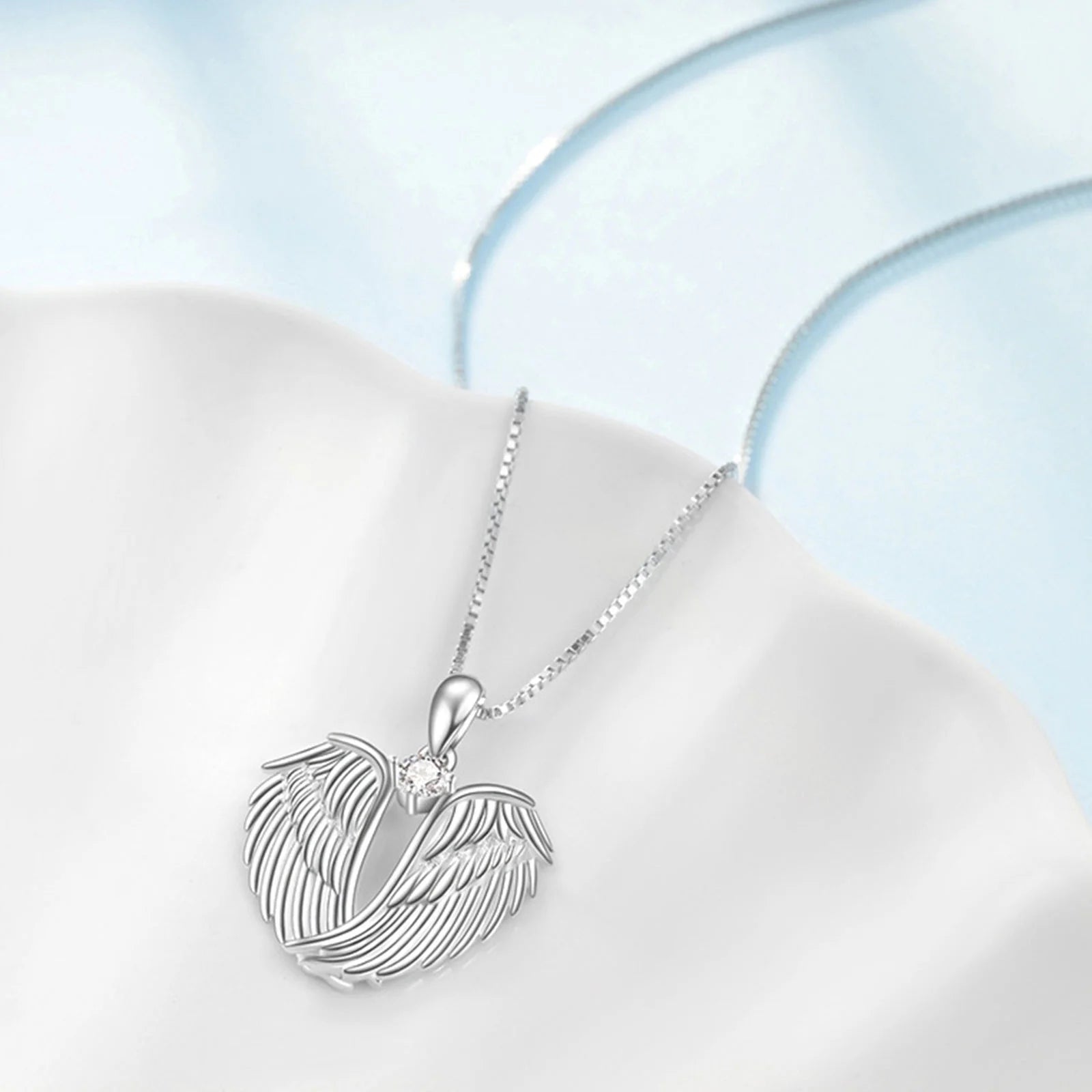 Women Angel Wings Necklace (Silver Guardian Angel Wings Pendant Birthstone Necklace)