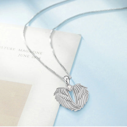 Women Angel Wings Necklace (Silver Guardian Angel Wings Pendant Birthstone Necklace)
