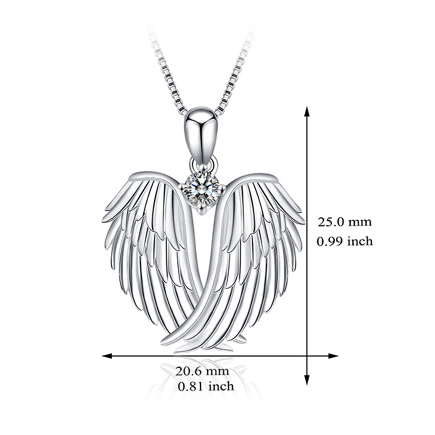Women Angel Wings Necklace (Silver Guardian Angel Wings Pendant Birthstone Necklace)