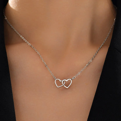 Tiny Cute Double Hollow Heart Chain Necklace 