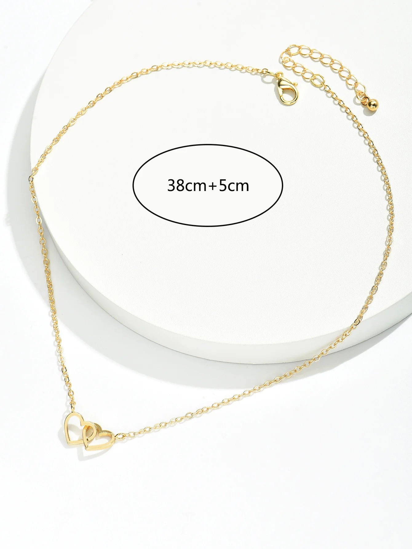Tiny Cute Double Hollow Heart Chain Necklace 