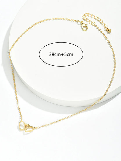 Tiny Cute Double Hollow Heart Chain Necklace 