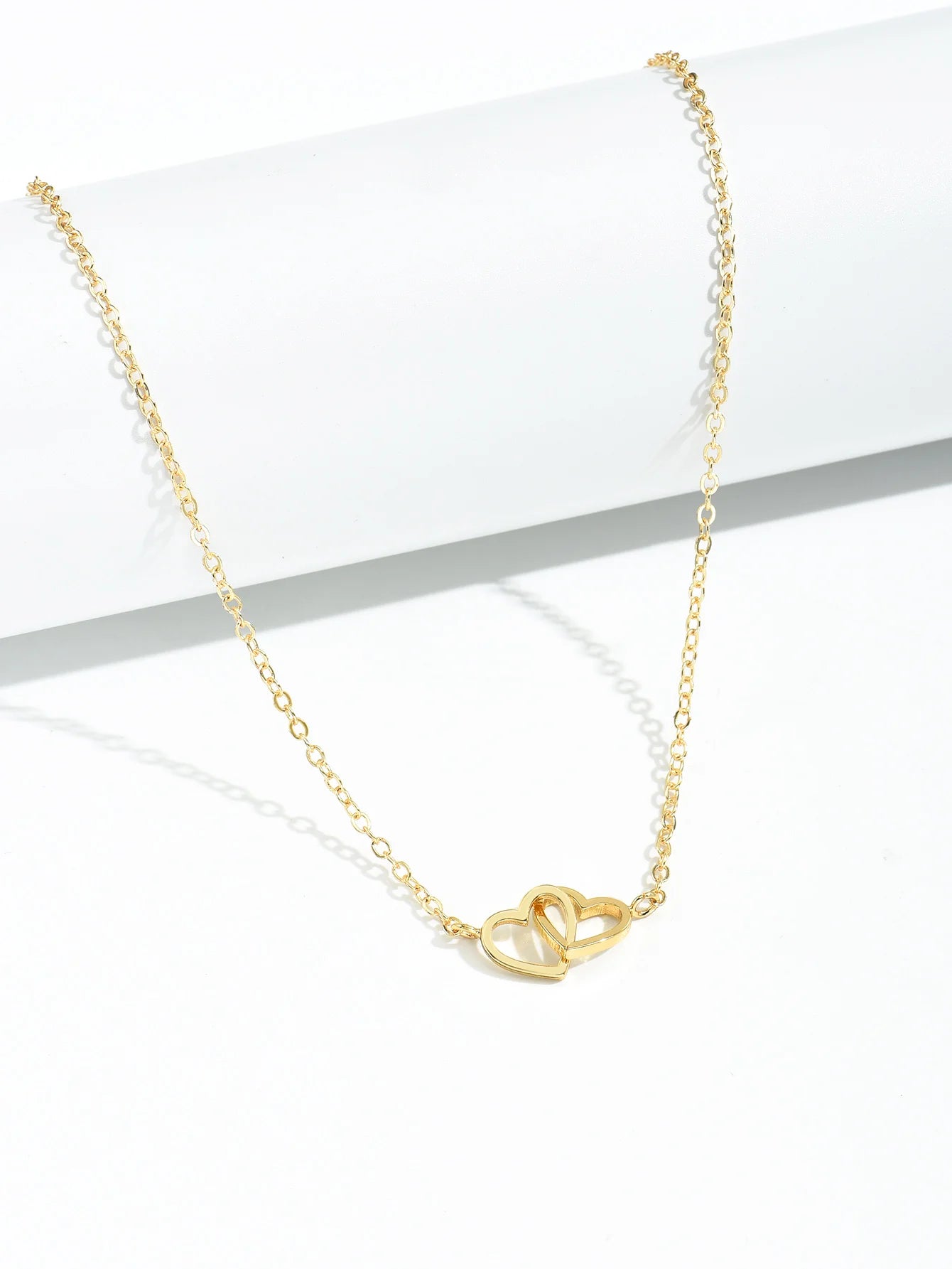 Tiny Cute Double Hollow Heart Chain Necklace 