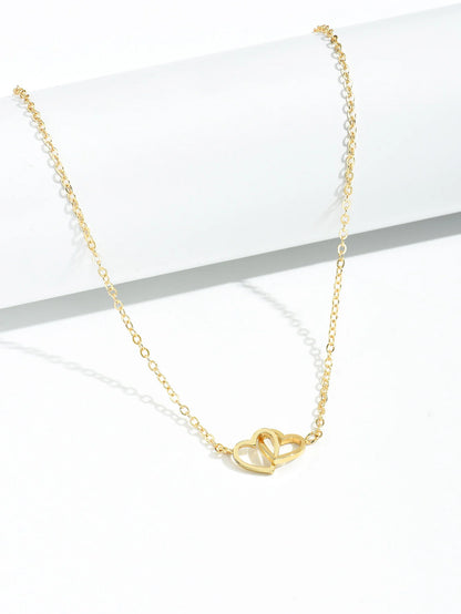 Tiny Cute Double Hollow Heart Chain Necklace 