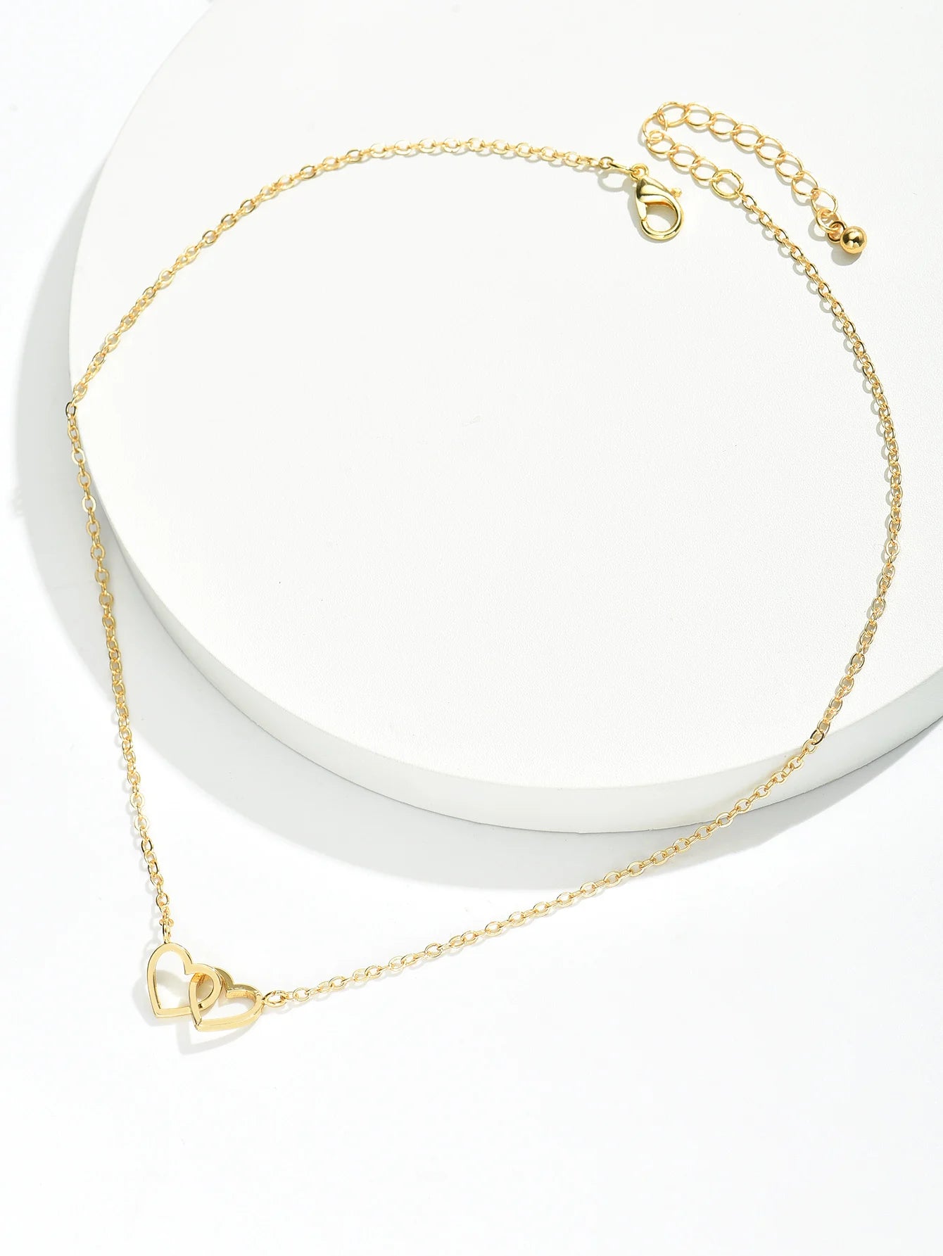 Tiny Cute Double Hollow Heart Chain Necklace 