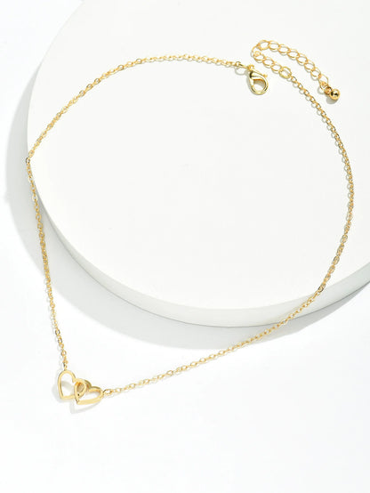Tiny Cute Double Hollow Heart Chain Necklace 
