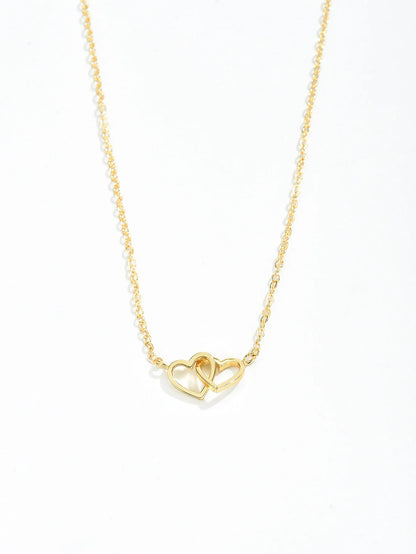 Tiny Cute Double Hollow Heart Chain Necklace 